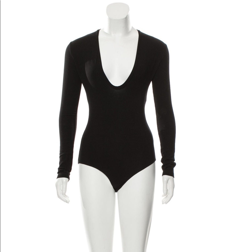REFORMATION Plunge Neckline Long Sleeve Bodysuit